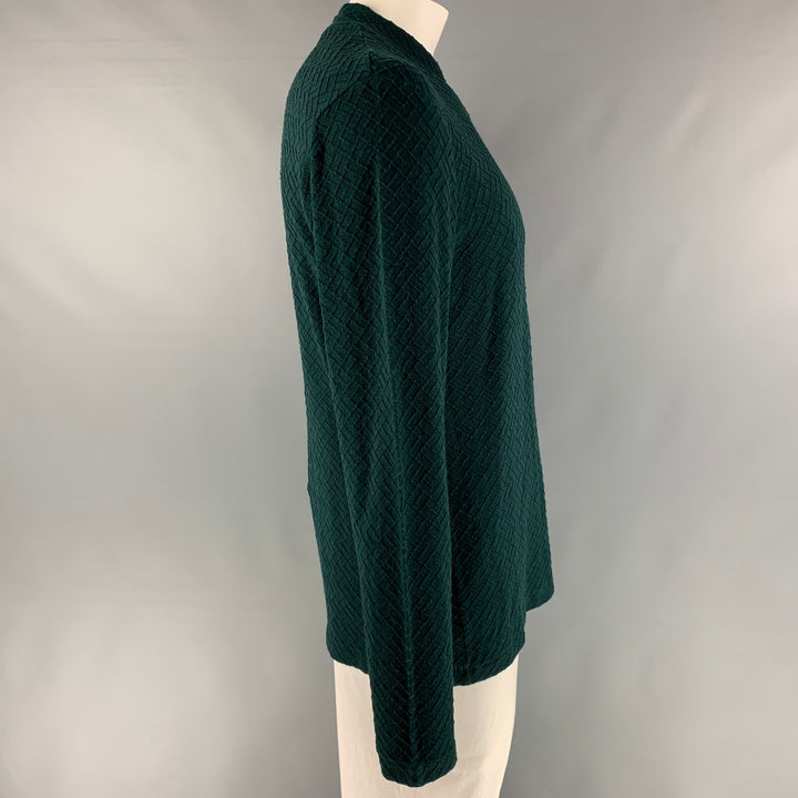 ARMANI COLLEZIONI Size 3XL Forest Green Textured Viscose Blend V-Neck Pullover