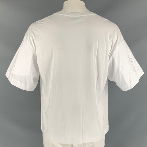 DRIES VAN NOTEN Size L White Embroidery Cotton Crew-Neck T-shirt