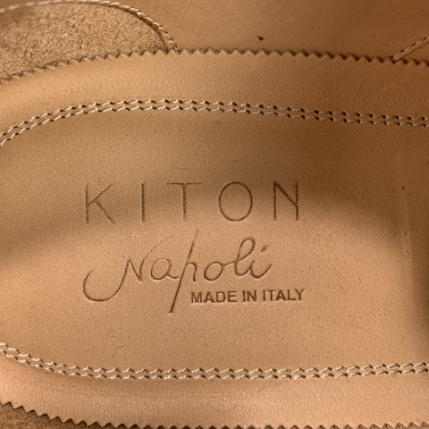 KITON Size 9 Brown Antique Effect Leather Cap Toe Lace Up Brogues