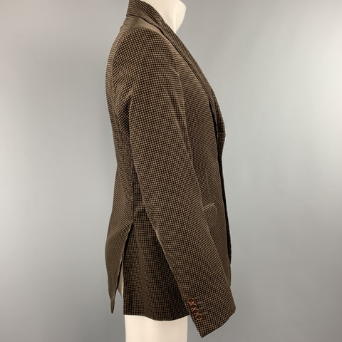 SALVATORE FERRAGAMO Size 38 Taupe Brown Checkered Cotton Velvet Notch Lapel Sport Coat