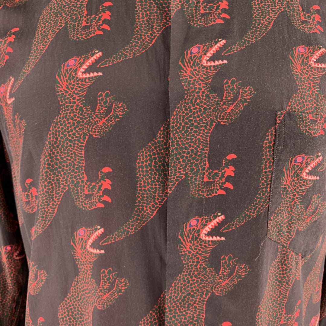 PAUL SMITH Taille XL Chemise à manches longues en cupro / coton imprimé marron et rouge