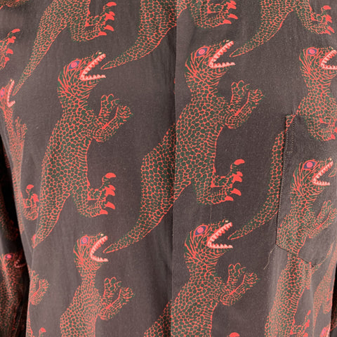 PAUL SMITH Size XL Brown & Red Print Cupro / Cotton Long Sleeve Shirt