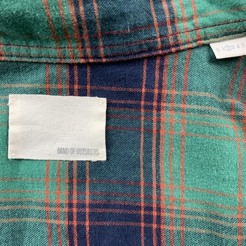 BAND OF OUTSIDERS Size S Green & Navy Plaid Cotton Button Down Long Sleeve Shirt