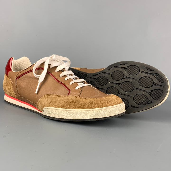 GUCCI Size 9 Tan & Red Suede Low Top Sneakers