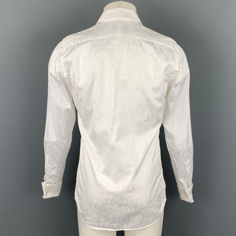 DUCHAMP Size M White Jacquard Cotton French Cuff Long Sleeve Shirt