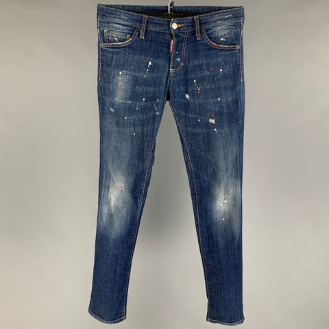 DSQUARED2 Size 30 Indigo Paint Splatter Cotton Skinny Jeans