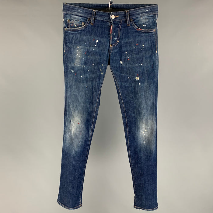 DSQUARED2 Size 30 Indigo Paint Splatter Cotton Skinny Jeans