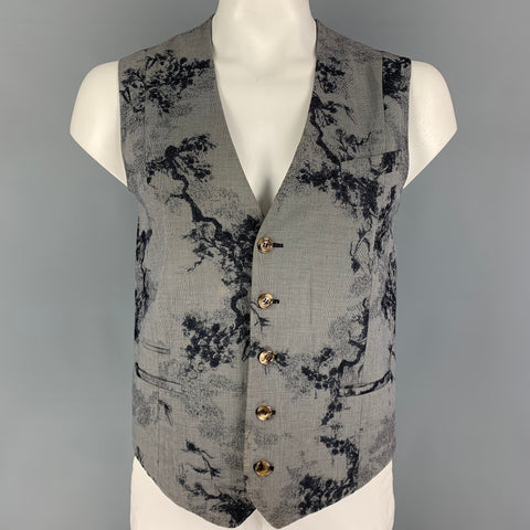 KENZO Size L Navy White Houndstooth Cotton Blend Embroidered Vest