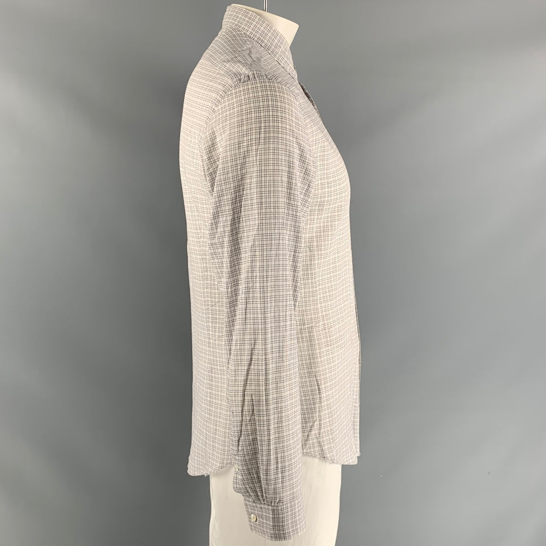 JOHN VARVATOS Size M White Checkered Cotton Button Up Long Sleeve Shirt