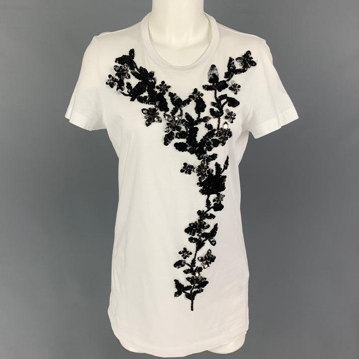 DSQUARED2 Talla M Camiseta de algodón con cuello redondo y apliques blancos