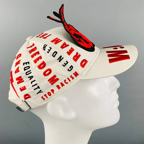 WALTER VAN BEIRENDONCK White Red Embroidered Cotton Blend Coated Canvas Hat