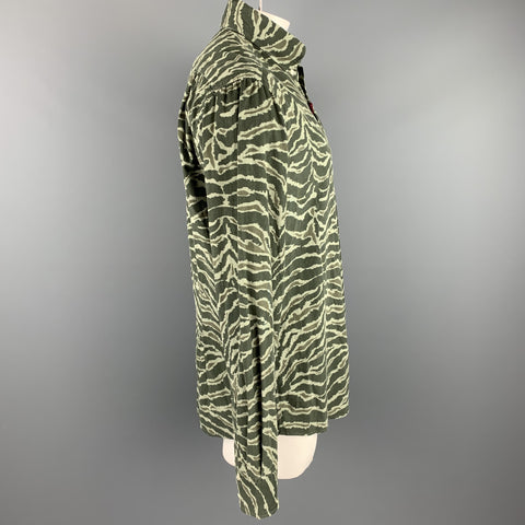 MICHAEL BASTIAN Size XXL Olive Print Cotton Button Down Long Sleeve Shirt