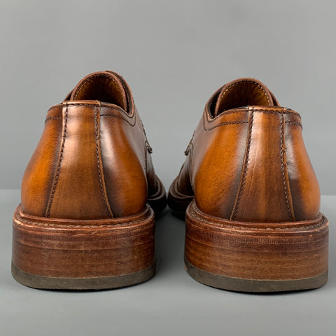 ANTONIO MAURIZI Size 10 Tan Antique Leather Cap Toe Lace Up Shoes