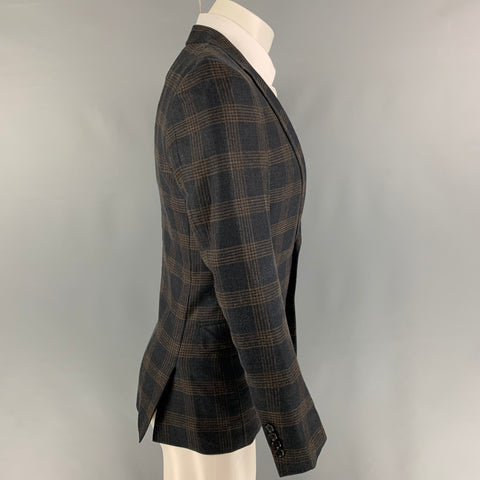 TOMORROWLAND Size 36 Black Gold Plaid Single Breasted Sport Coat