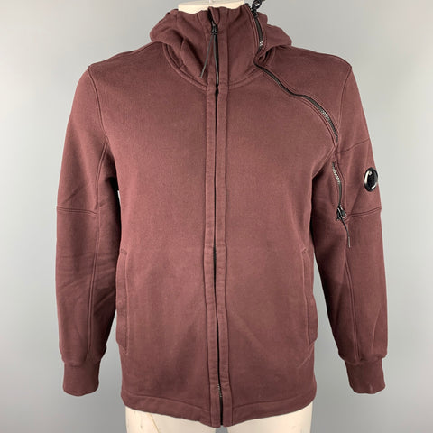 CP COMPANY Size XL Dark Burgundy Cotton Lens Detail Hooded Jacket