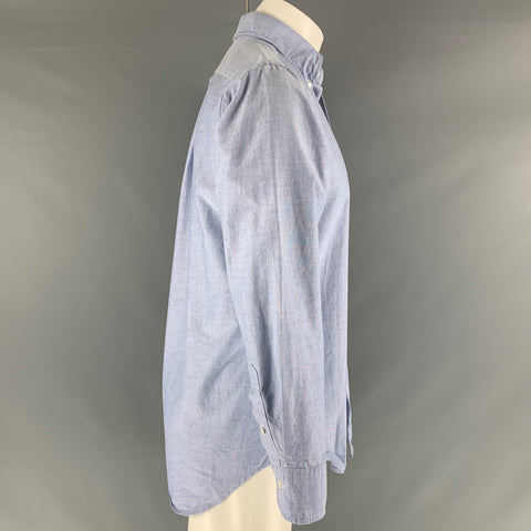 DRAKE'S Size M Blue Solid Cotton Button Down Long Sleeve Shirt