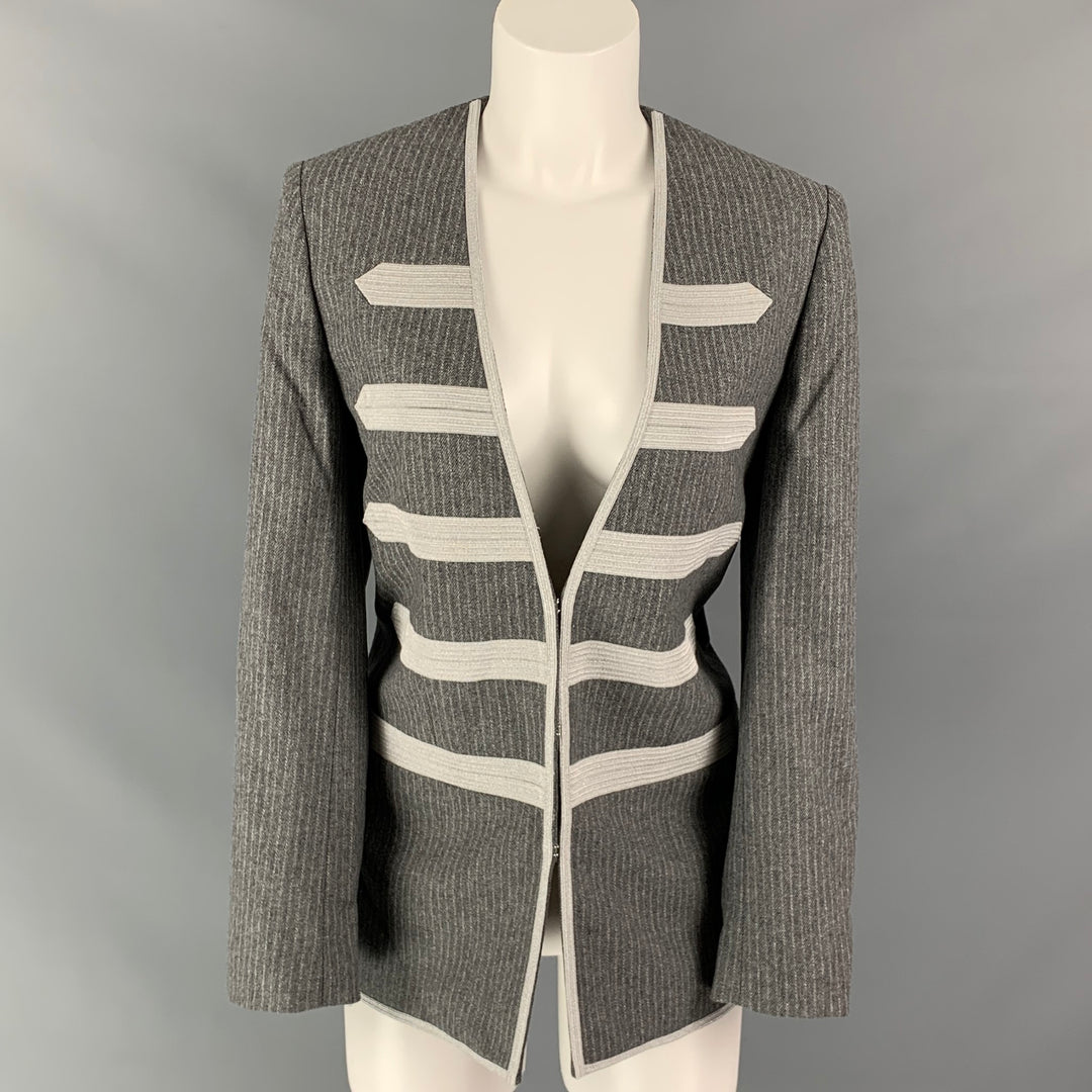ZADIG & VOLTAIRE Size 4 Grey & Silver Wool Blend Pinstripe Military Coat