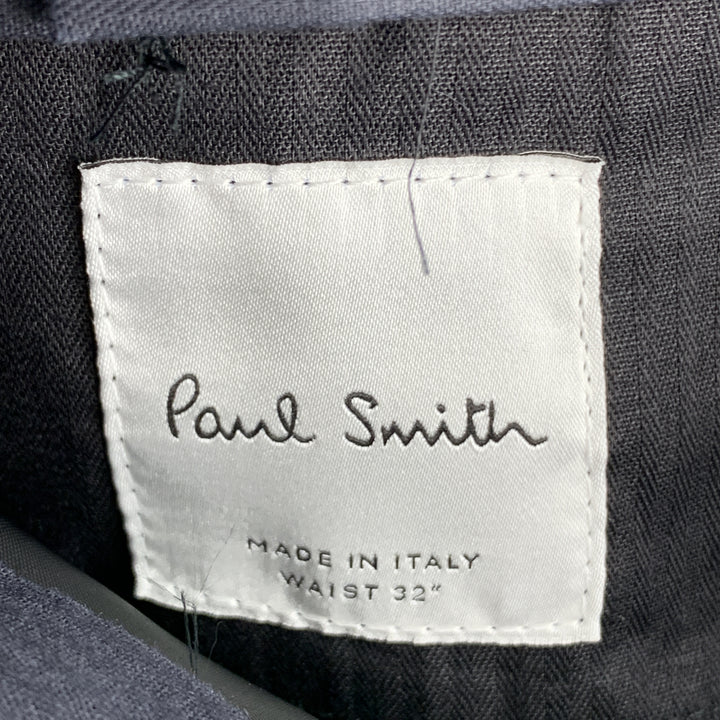 PAUL SMITH Taille 32 Pantalon habillé en laine Lana à carreaux bleu marine avec braguette zippée