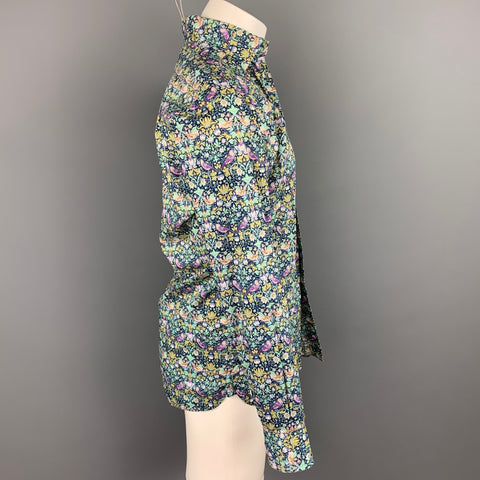 LIBERTY OF LONDON Size M Navy & Green Floral Cotton Long Sleeve Shirt