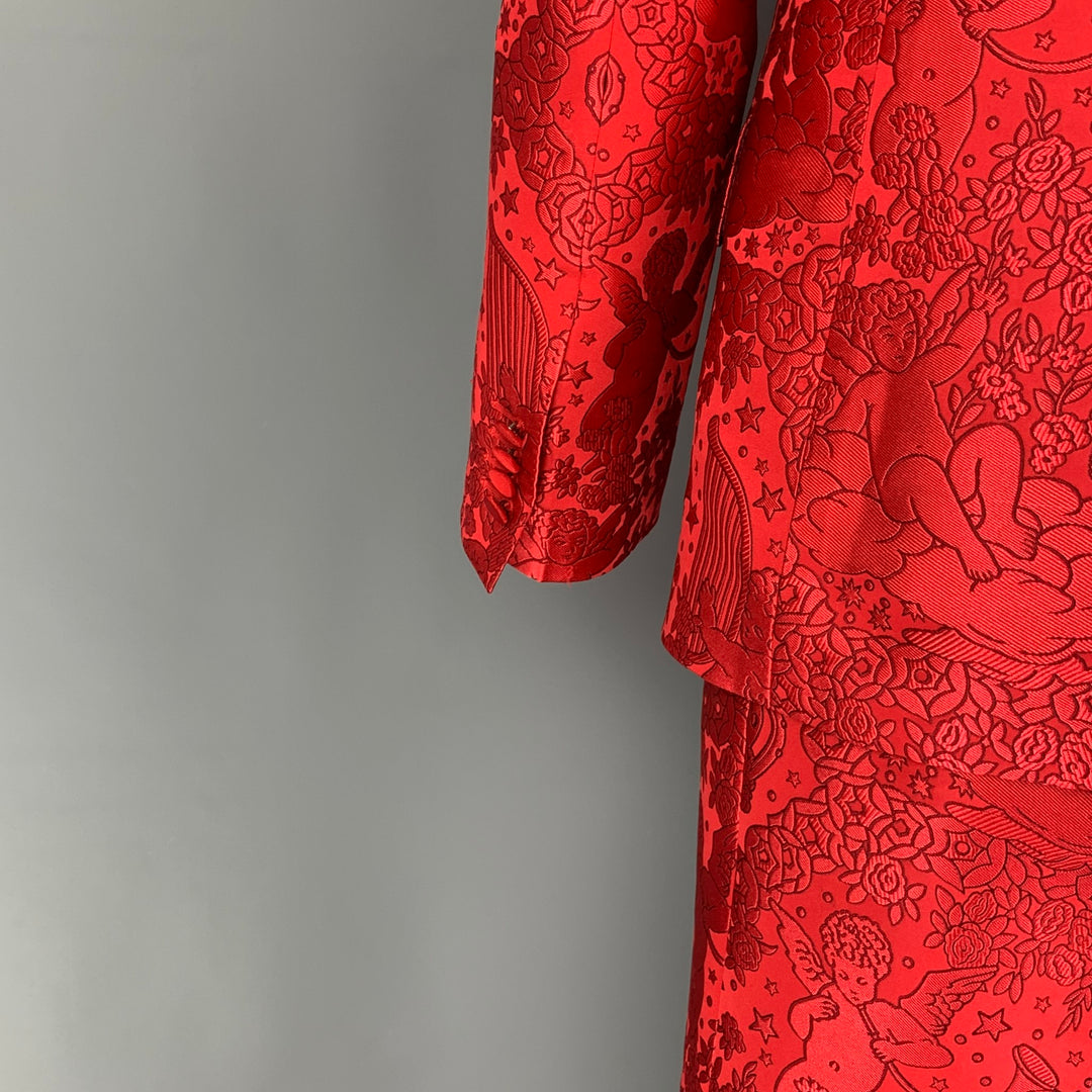 DOLCE & GABBANA Sicilia Size 44 Regular Red Jacquard Polyester Notch Lapel 3 Piece Suit