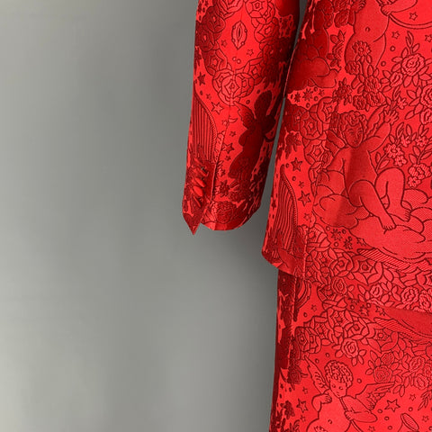 DOLCE & GABBANA Sicilia Size 44 Regular Red Jacquard Polyester Notch Lapel 3 Piece Suit