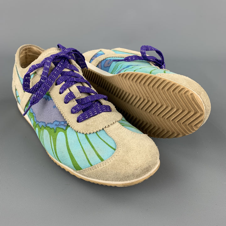 DOLCE &amp; GABBANA Talla 6.5 Zapatillas de deporte con cordones de ante floral color topo