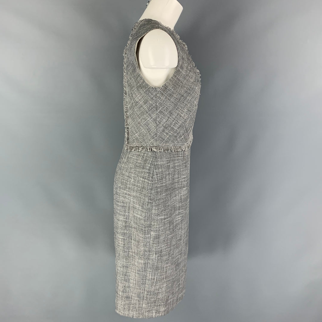 CAROLINA HERRERA Size 8 Grey White Virgin Wool Blend Sleeveless Dress