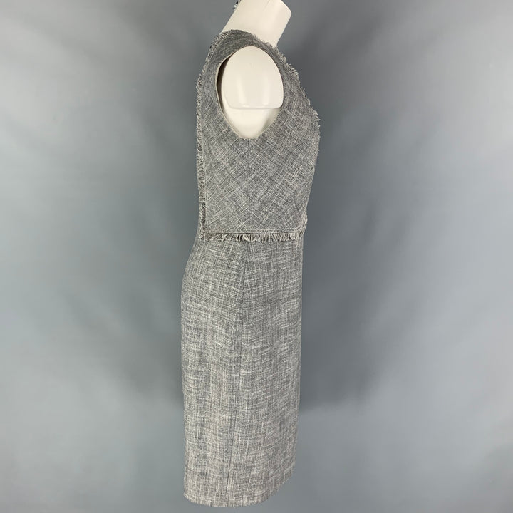 CAROLINA HERRERA Size 8 Grey White Virgin Wool Blend Sleeveless Dress