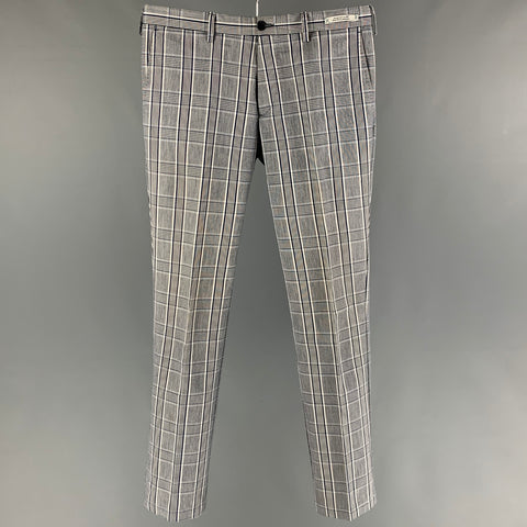 PAUL TAYLOR Taille 29 Pantalon à braguette zippée en coton et polyester à carreaux blancs marine