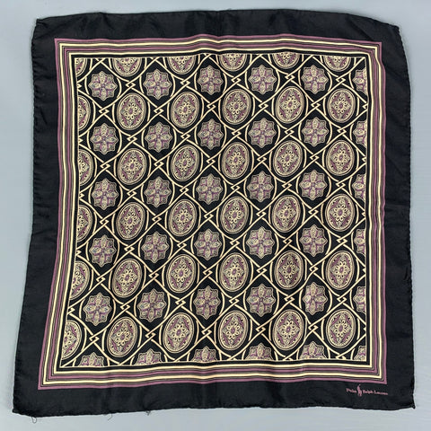 POLO by RALPH LAUREN Black Purple Print Silk Pocket Square