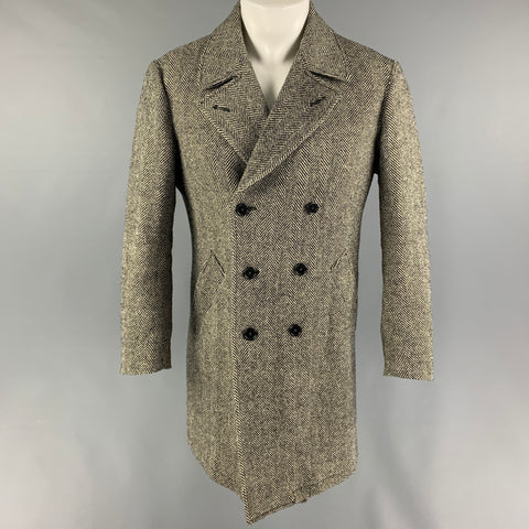 BROOKS BROTHERS Size S White Black Herringbone Wool Coat
