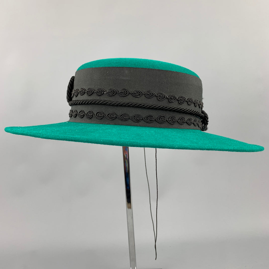 LONNI Green Black Ribbon Wool Hat