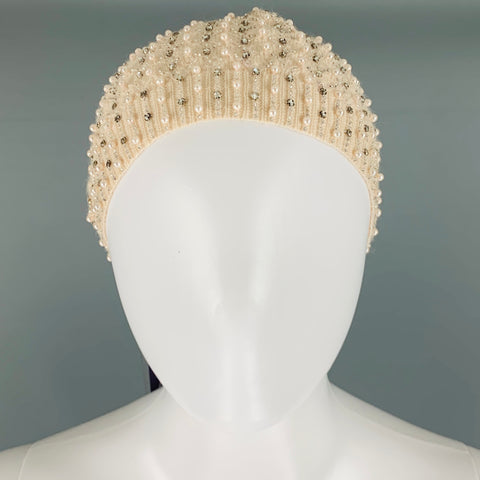 RALPH LAUREN Beige Beaded Cashmere Mohair Hat