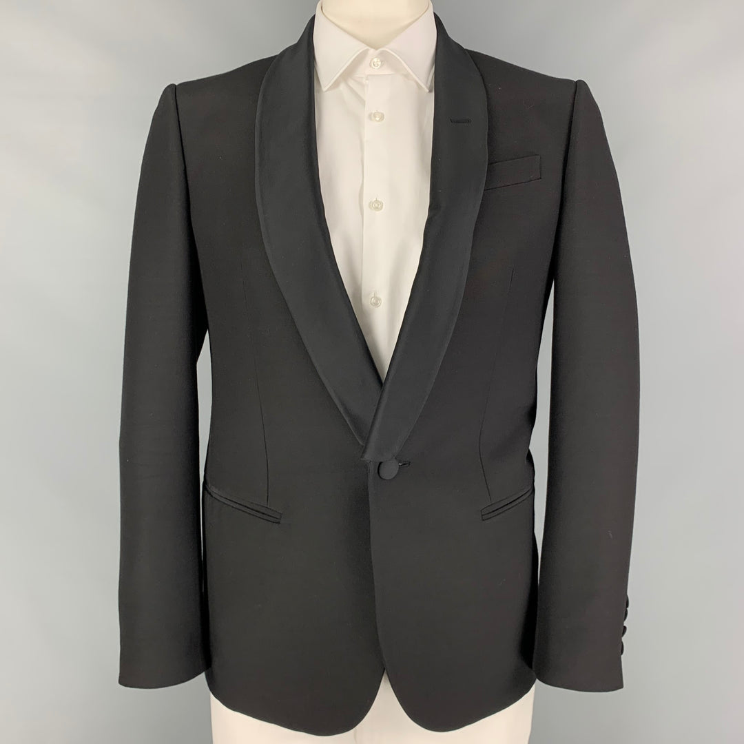 BALLY Size 42 Black Wool Silk Shawl Collar Sport Coat