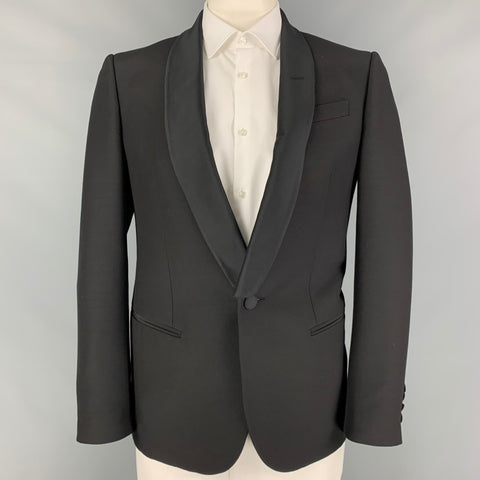 BALLY Size 42 Black Wool Silk Shawl Collar Sport Coat