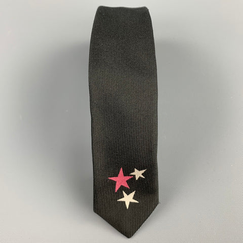 SAINT LAURENT Black Stars Twill Narrow Tie