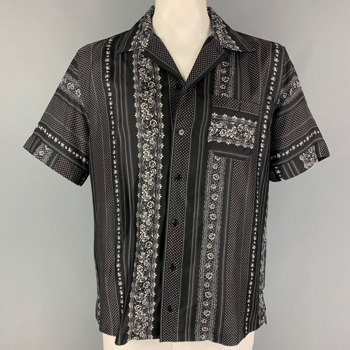 DOLCE &amp; GABBANA Camisa manga corta Camp de seda con estampado blanco y negro Talla M