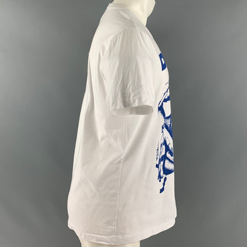 HUMAN BY NATURE Size M White Blue Graphic Jersey T-shirt