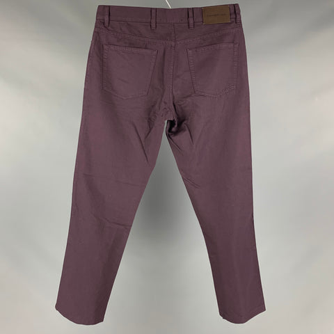 ERMENEGILDO ZEGNA Taille 34 Pantalon décontracté coupe jean en coton et lin aubergine uni