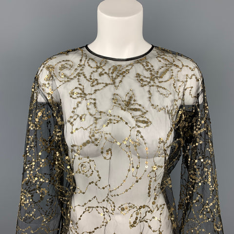 DRIES VAN NOTEN Size 6 Black & Gold Beaded Polyester Dress Top