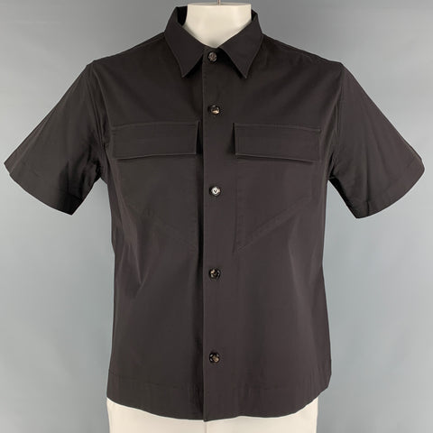 BOTTEGA VENETA Size L Brown Cotton  Elastane Short Sleeve Shirt