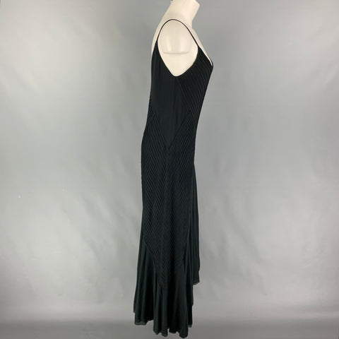 RALPH LAUREN Size M Black Cotton Nylon Pleated Spaghetti Straps Long Dress