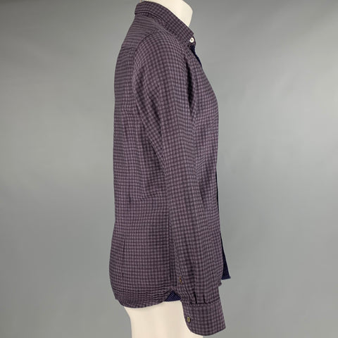 TED BAKER Size M Purple Black Checkered Cotton Long Sleeve Shirt