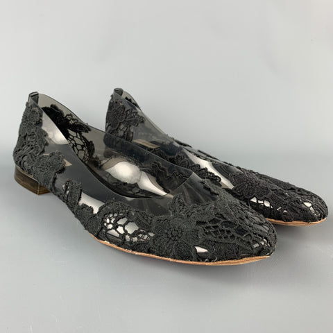 MARC JACOBS Talla 7.5 Zapatos planos de acetato de encaje negro