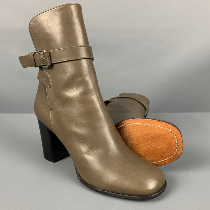 CELINE Size 10 Grey Ankle Strap Boots
