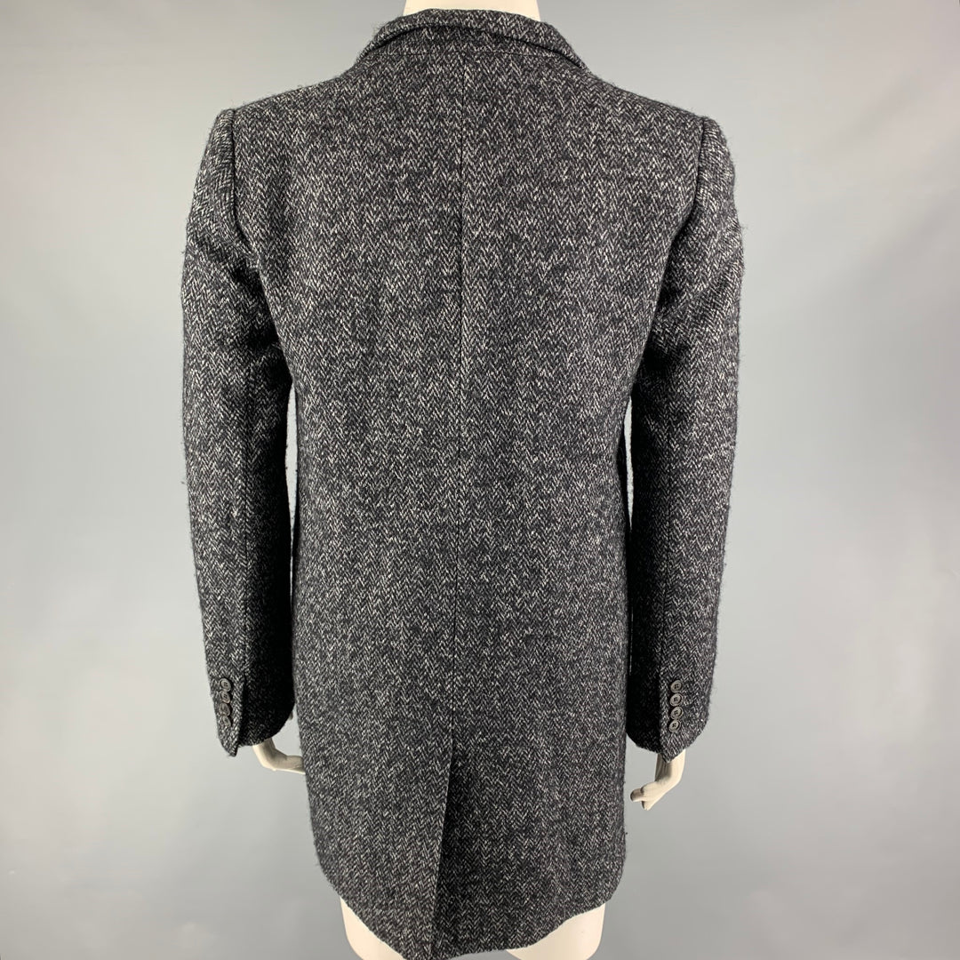 SEE By Chloe Size 10 Grey Black Cotton Blend Herringbone Hidden Buttons Coat