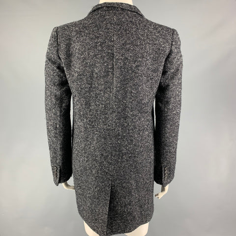 SEE By Chloe Size 10 Grey Black Cotton Blend Herringbone Hidden Buttons Coat