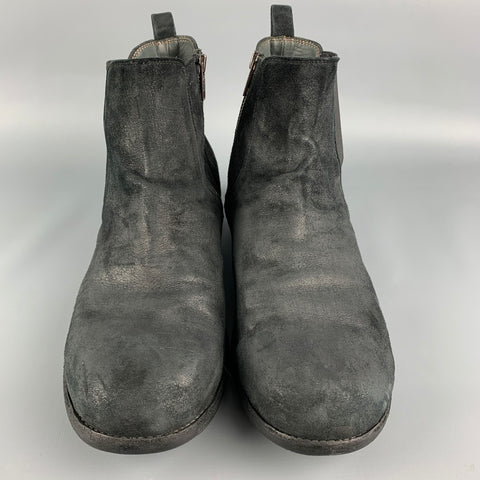 CHRISTIAN PEAU Size 11.5 Charcoal Distressed Leather Side Zipper Boots