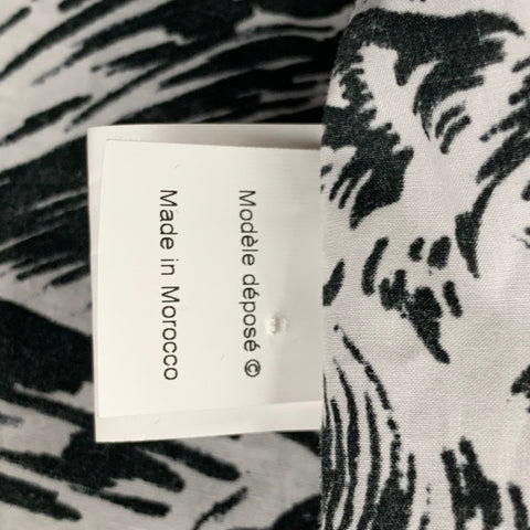 KENZO Size S Black White Print Cotton Nehru Collar Long Sleeve Shirt