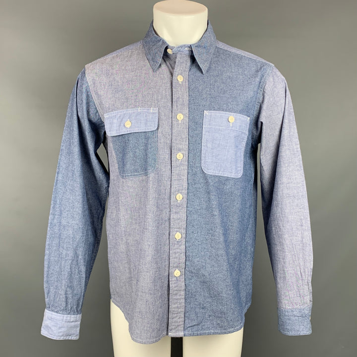 ENGINEERED GARMENTS Taille M Bleu Clair Color Block Chambray Chemise à manches longues